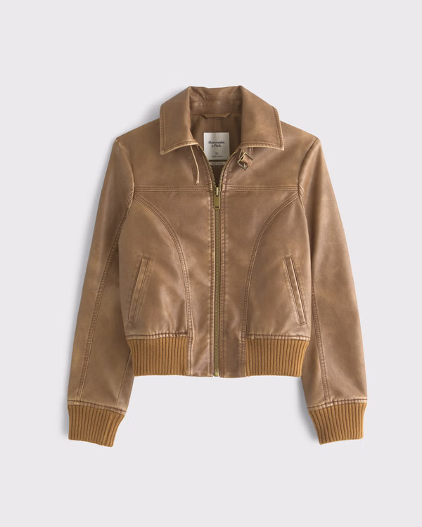 Vegan Leather Shrunken Bomber Jacket | Abercrombie & Fitch (US)