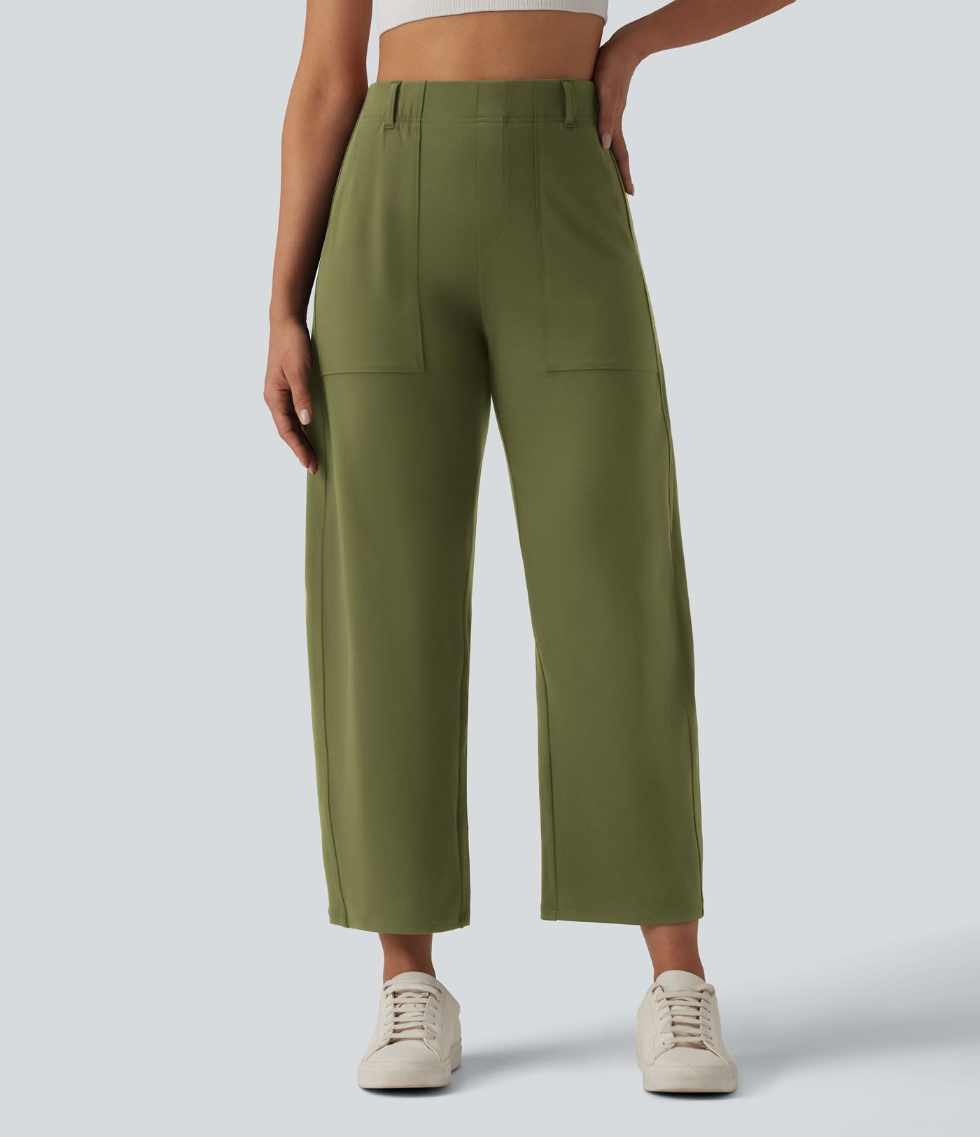 DayStretch High Waisted Barrel Leg Casual Pants with Pockets | HALARA