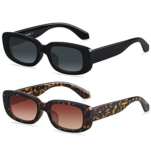 ANDWOOD Rectangle Sunglasses for Women Square Frames Trendy Retro Vintage 90s UV Protection Sun Glasses Small Face 2 Pack Tortoise | Amazon (US)