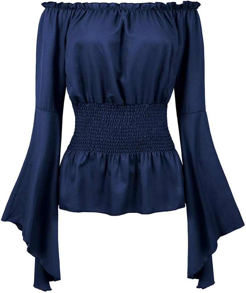 Womens Long Sleeve Off The Shoulder Tops Renaissance Pirate Shirt Gothic Peasant Blouse Summer Sm... | Amazon (US)