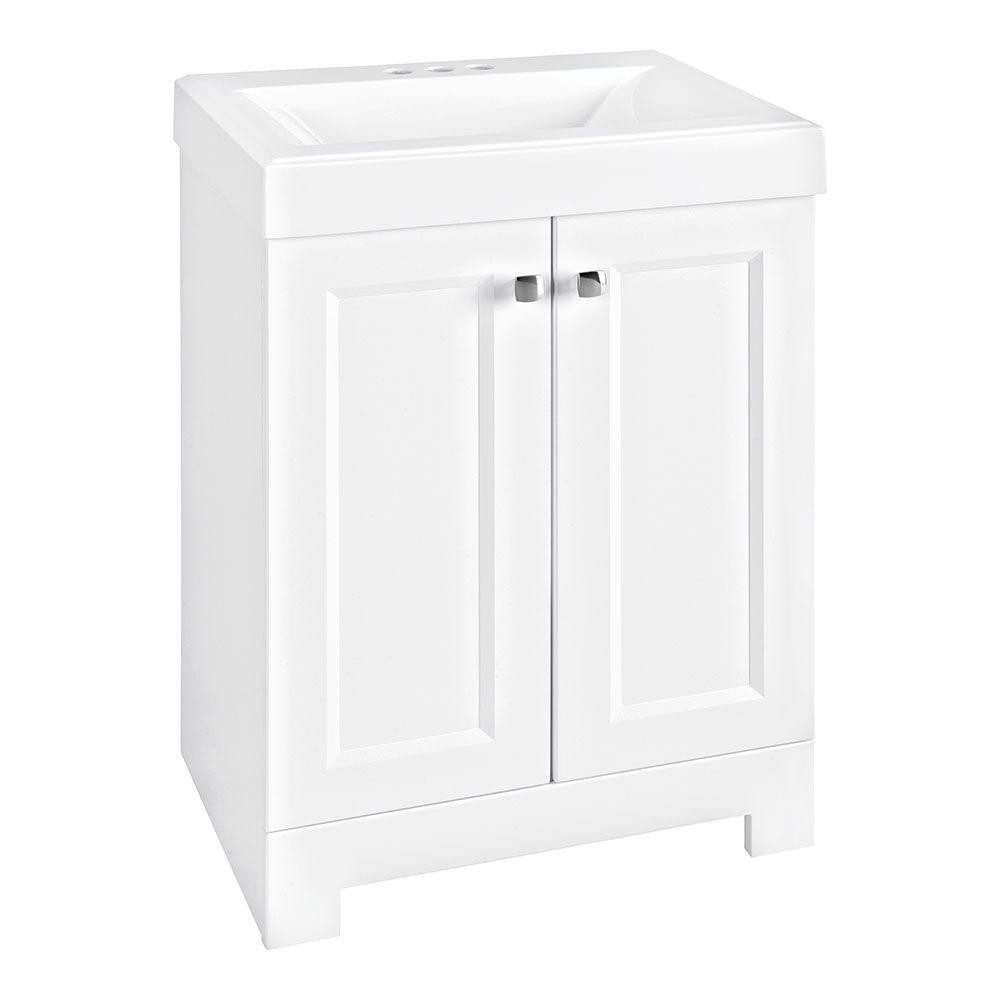 Shaila 24.5 in. W Bath Vanity in White with Cultured Marble Vanity Top in White with White Sink | The Home Depot