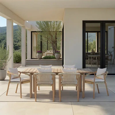 Balmor 9-Piece Extendable Outdoor Dining Set In Eucalyptus With Beige Cushions | Wayfair North America
