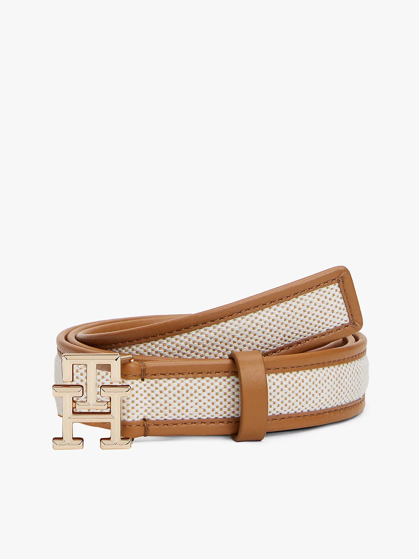 TH Monogram Canvas Leather Belt | Brown | Tommy Hilfiger | Tommy Hilfiger UK