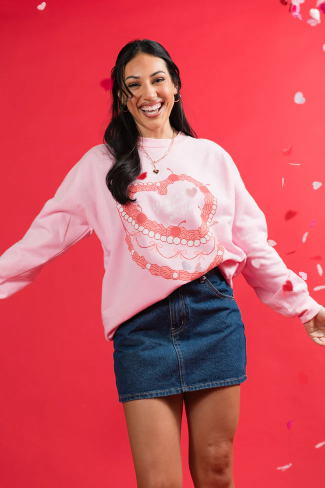 Vintage Cake Light Pink Oversized Graphic Sweatshirt | Pink Lily