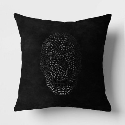 Beaded Skull Velvet Square Throw Pillow Cover Black - Threshold™: Skeleton Pillow, Hidden Zipper, Indoor Use | Target