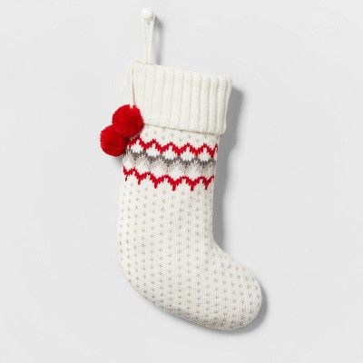 Fair Isle Knit Christmas Stocking with Red Poms - Wondershop™ | Target