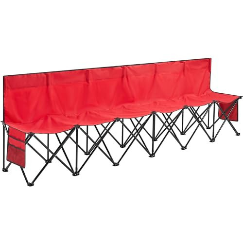 Yaheetech Foldable Sideline Bench for Sports Team Portable Soccer Chairs 6 Seats Camping Folding Bench with Carry Bag, Red | Amazon (US)