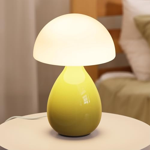 VanBoLon Mushroom Lamp Bedside, Mini Modern Lamp Small Vintage Table Nightstand Light, Small Light Dimmable for Bedroom, Living Room, Ceramic Base Glass Led Home Decor for Woman Children Gift | Amazon (US)