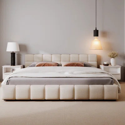 Elegant Luxurious Chenille Upholstered Bed with Checkerboard Headboard | Wayfair North America