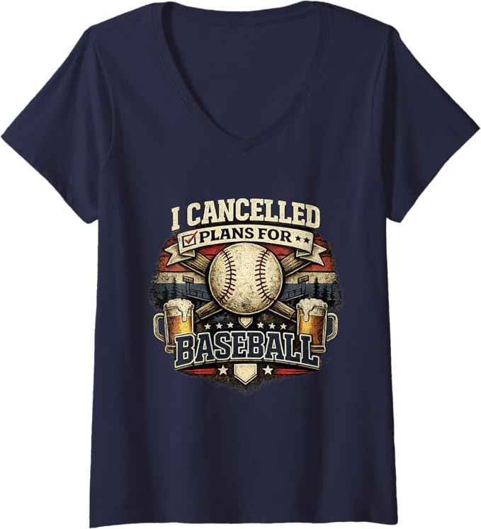 Women's I Cancelled Plans for Baseball Vintage Retro Graphic V-Neck T-Shirt | Amazon (US)
