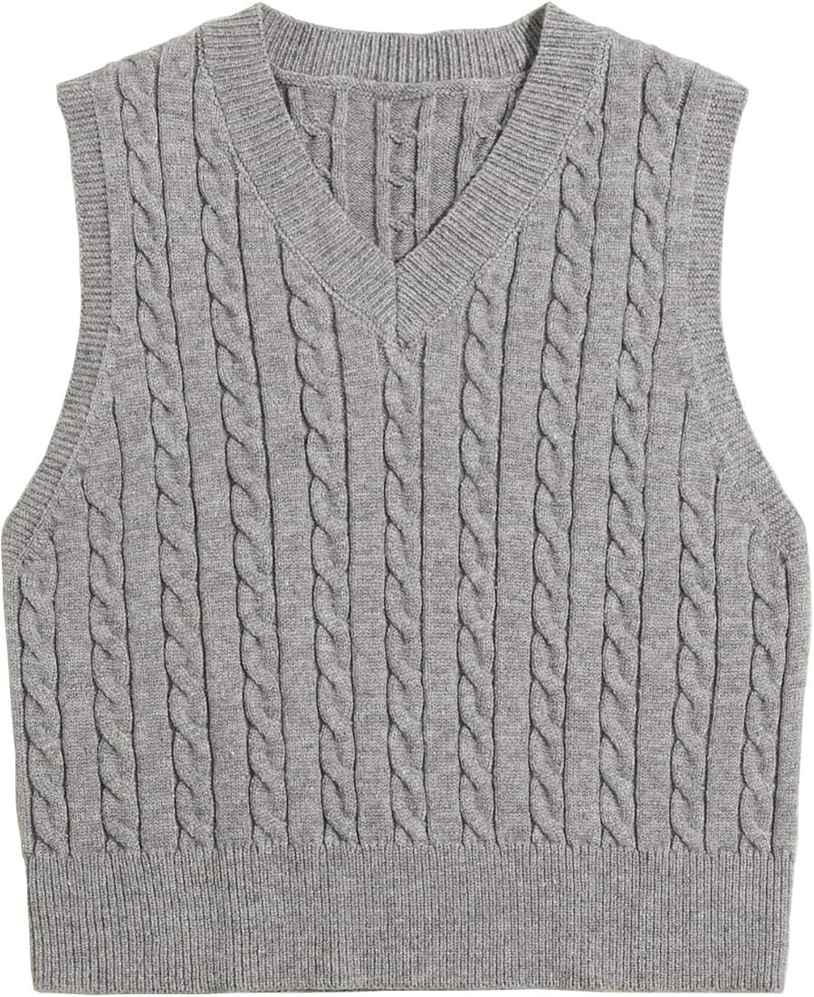 Locachy Women's Vintage Loose V Neck Sleeveless Cable Knit Preppy Style Pullover Sweater Vest | Amazon (US)