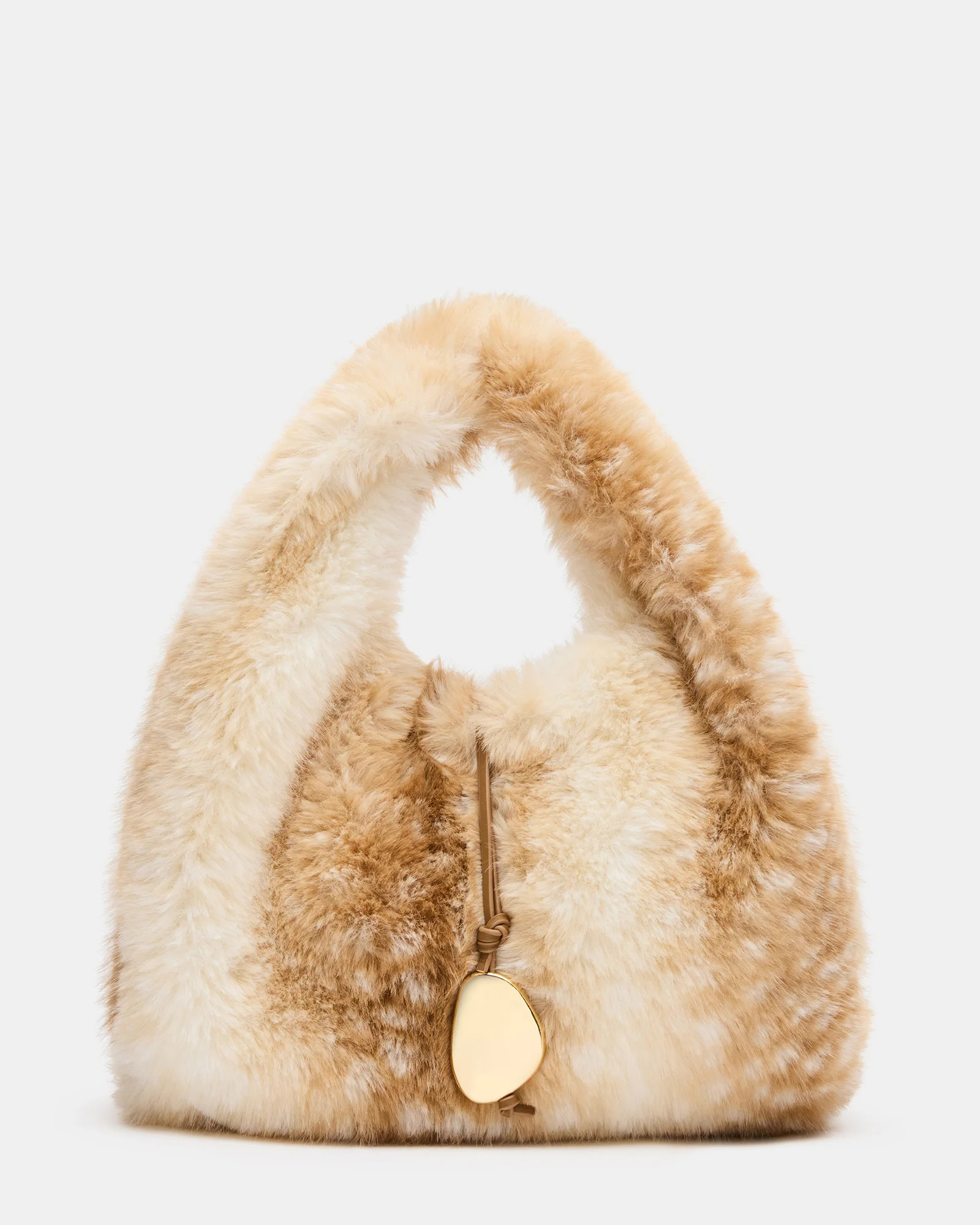 HELGA Tan Multi Faux Fur Gold Detail Top Handle Handbag | Steve Madden (US)