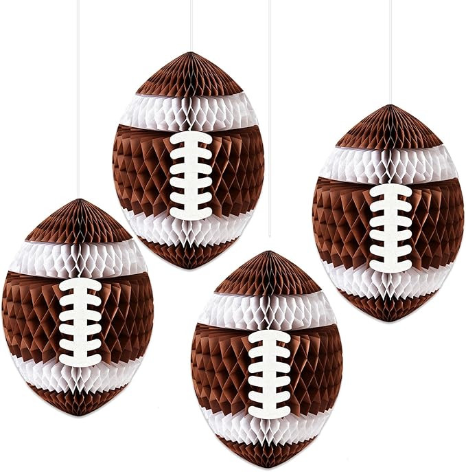 4 Pack Football Honeycomb Decorations, Hanging Tissue Paper Centerpieces, 3D Brown Sports Ball Or... | Amazon (US)