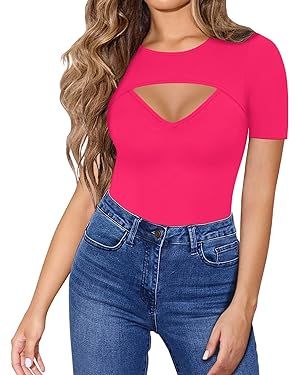 HERLOLLYCHIPS Womens Long Sleeve Tops Cut Out Front Ribbed Fitted Sexy Casual Dressy Fall Tee T-S... | Amazon (US)