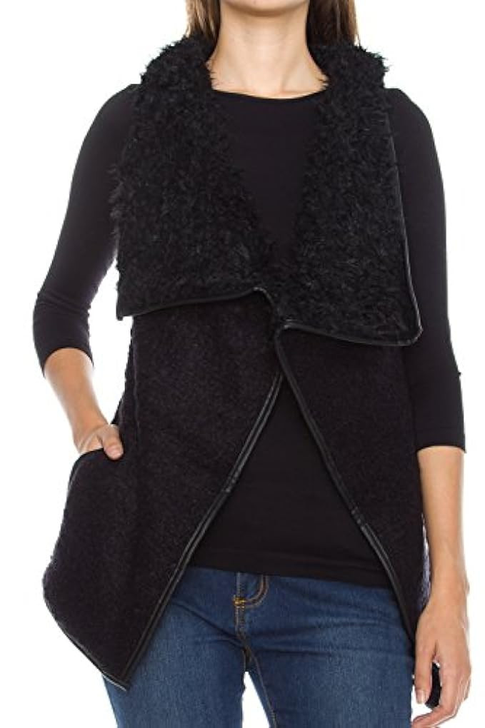 KAYLYN KAYDEN KLKD Women's Solid Shearling Contrast Open Drapey Vest | Amazon (US)