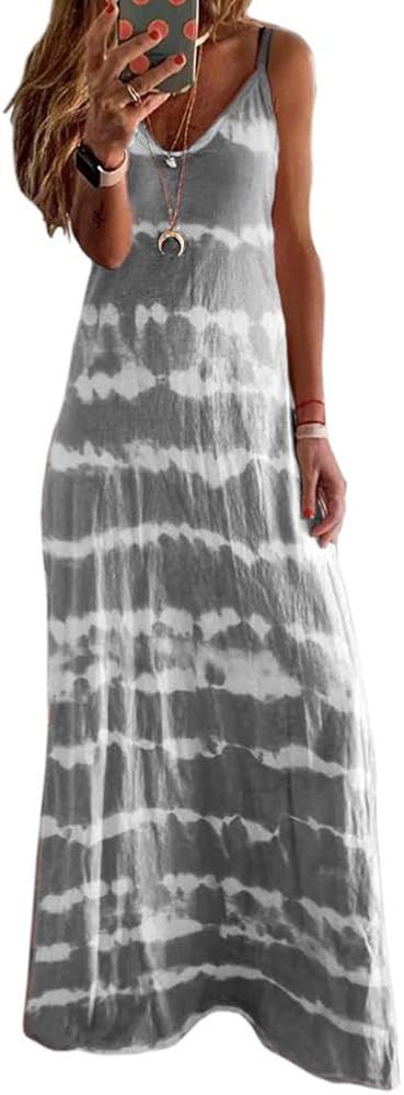 DAYINKEE Women's Beach Sleeveless Tie Dye Loose Long Maxi Dress | Amazon (US)