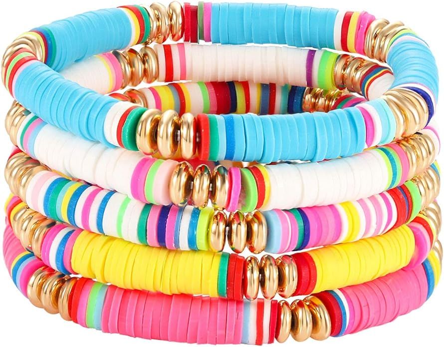 NVENF Rainbow Heishi Bracelets for Women Stackable African Vinyl Disc Bead Stretch Bracelets Bohe... | Amazon (US)