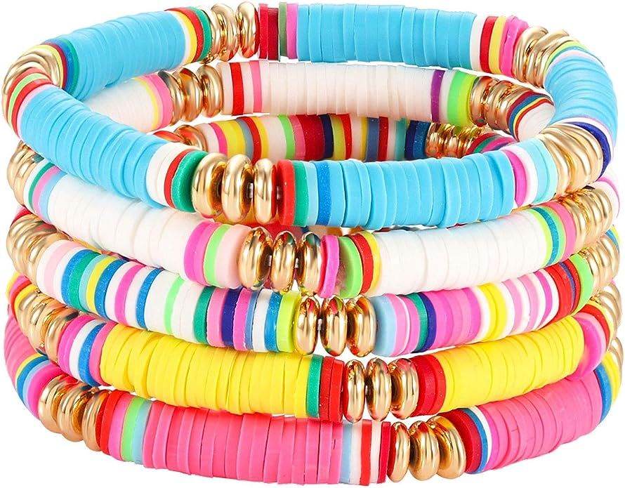 NVENF Rainbow Heishi Bracelets for Women Stackable African Vinyl Disc Bead Stretch Bracelets Bohe... | Amazon (US)