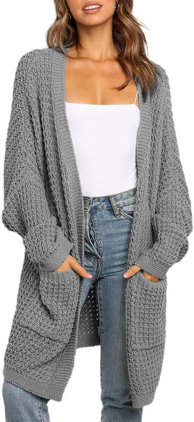 Liadon Womens Kimono Cardigan Sweaters with Pockets Oversized Long Sleeve Fall Winter Tops | Amazon (US)