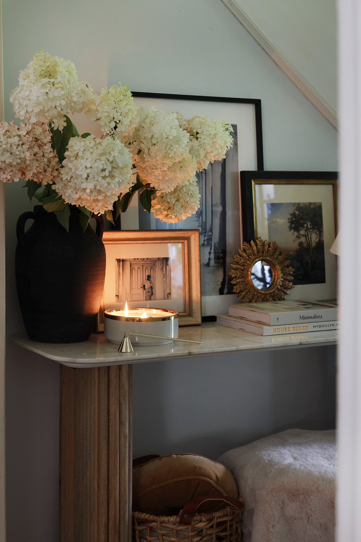 Console table styling ideas | Staggar artwork sizes, small mirrors, candles, vases of flowers 

 #LTKHome