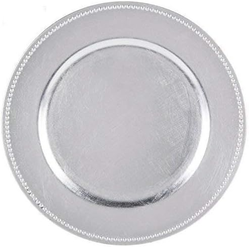 Tiger Chef Round Charger Plates Silver Beaded Dinner Chargers - 13-inch Wedding Charger Plates (1... | Amazon (US)