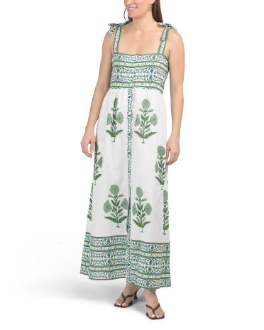 Hand Blocked Print Floral Maxi Dress With Border Print for Women | Cotton | Marshalls
