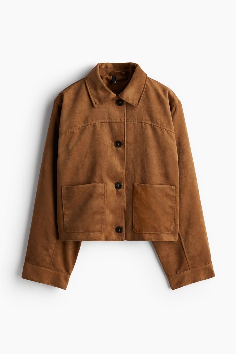 Collared jacket - Long sleeve - Short - Brown - Ladies | H&M US | H&M (US + CA)