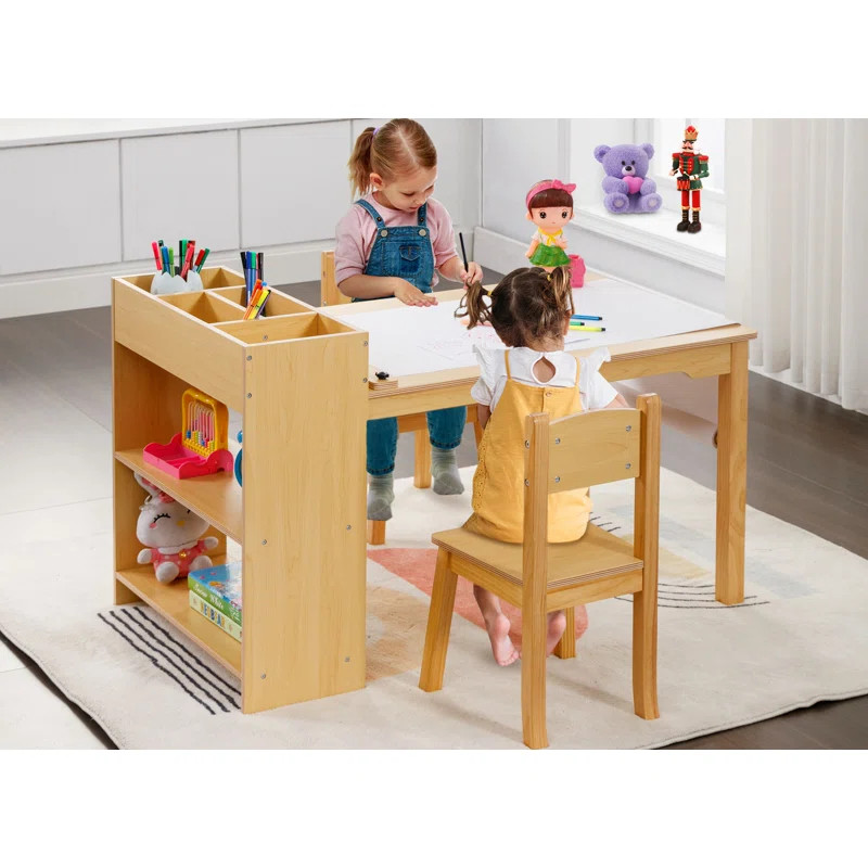 Jahmi Wooden Kids Art Table, Kids Craft Table with 2 Chairs, 4 Storage Baskets, 2 Rows of Storage... | Wayfair North America