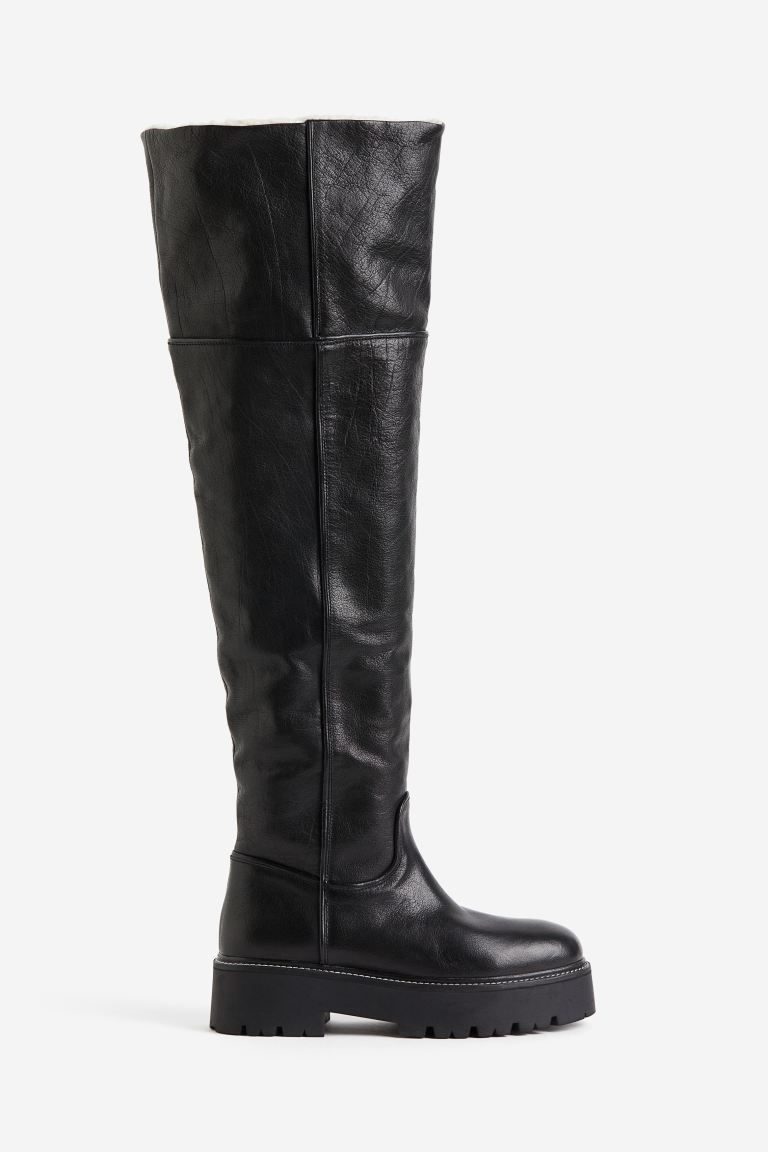 Warm-lined over-the-knee leather boots | H&M (UK, MY, IN, SG, PH, TW, HK)