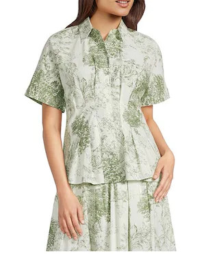 Coordinating Collar Short Sleeve Printed Poplin Dorothy Blouse | Dillard's