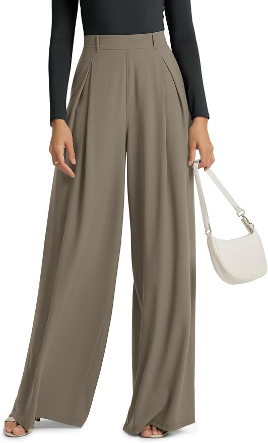 ODODOS Pleated Extra Wide Leg Pants for Women Flowy Lightweight High Waist Trouser with Pockets -... | Amazon (US)