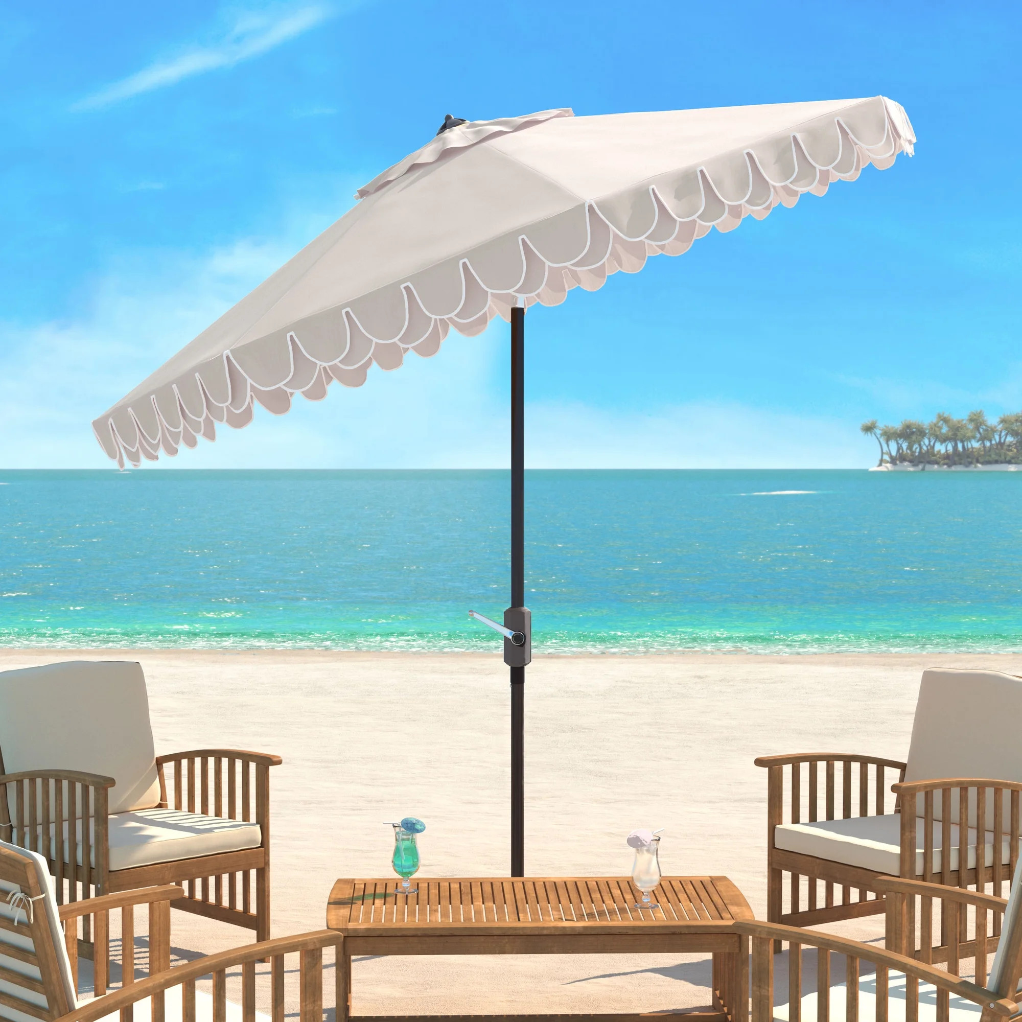 Safavieh Elegant 9' Market Auto Tilt Patio Umbrella, Beige/White | Walmart (US)