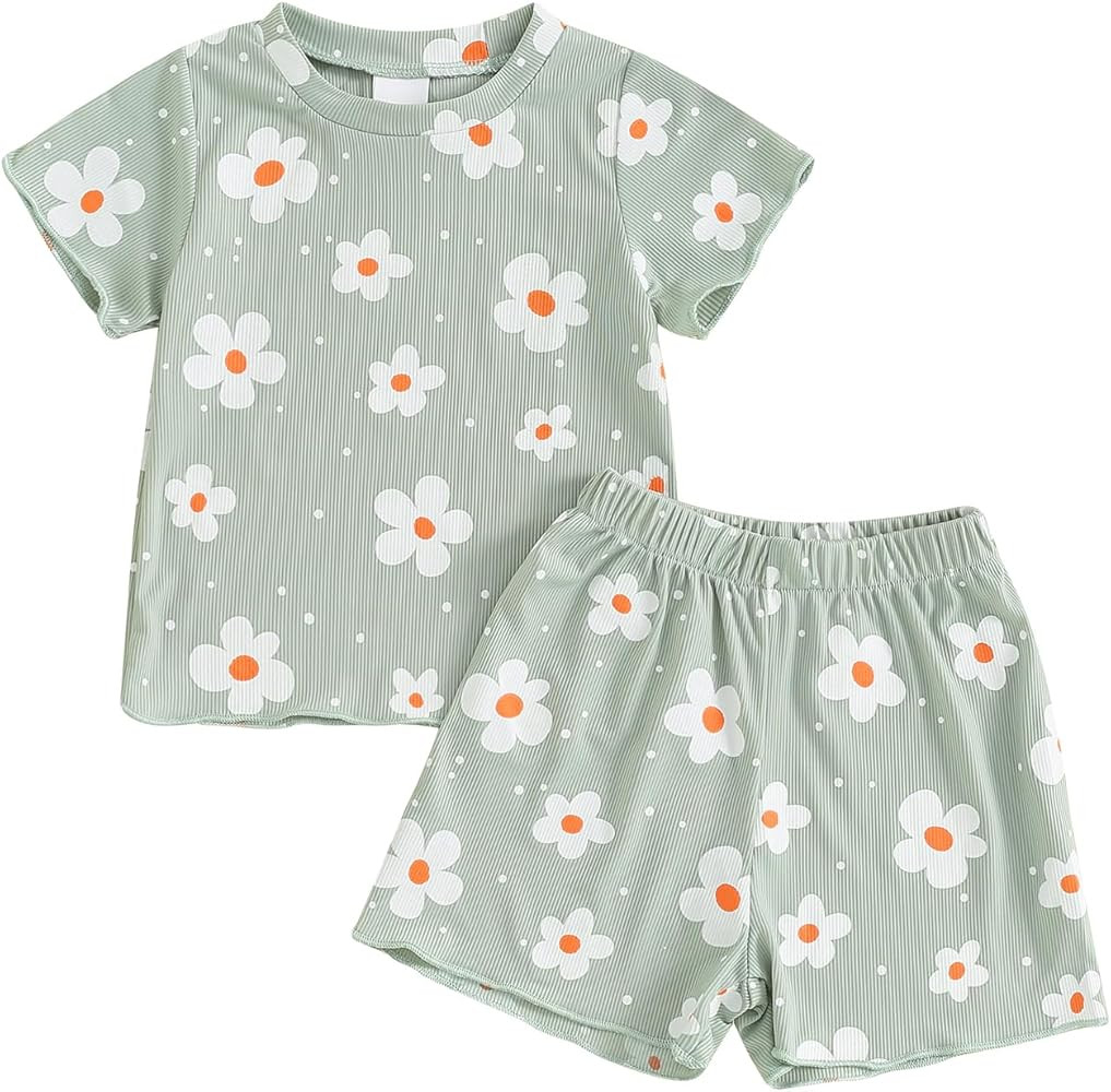 Toddler Baby Girl Clothes Summer Short Sleeve Floral Print T Shirt Tops + Elastic Shorts Set Infa... | Amazon (US)