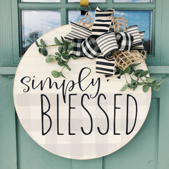 simply blessed | door hanger | farmhouse door hanger | farmhouse door sign | buffalo plaid | door... | Etsy (US)