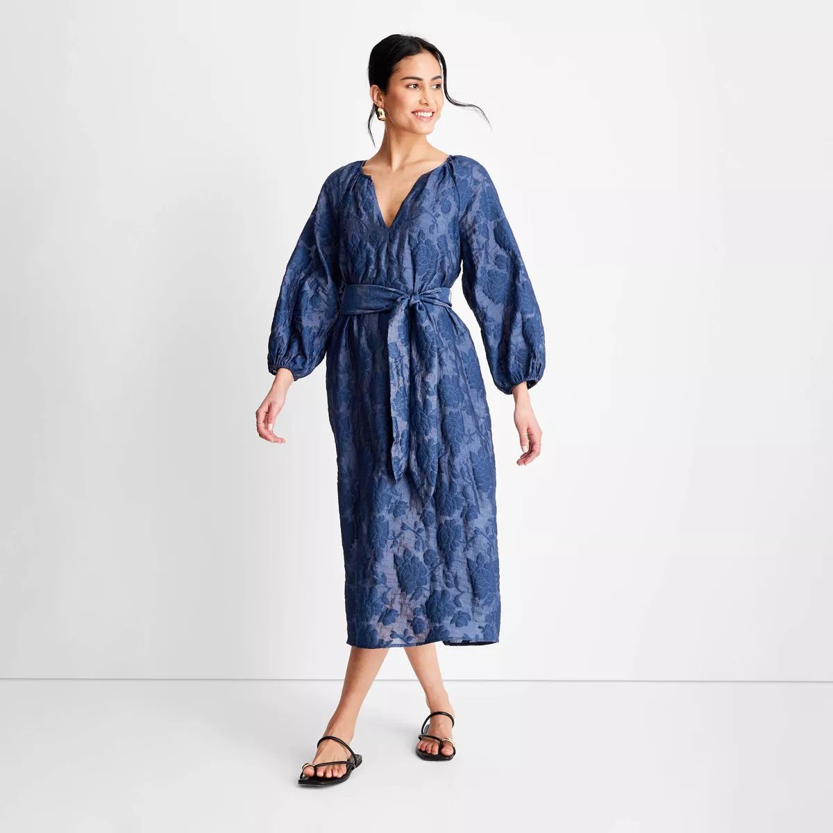 Women's Puff Sleeve Belted Midi Dress - Future Collective™ with Jenny K. Lopez | Target