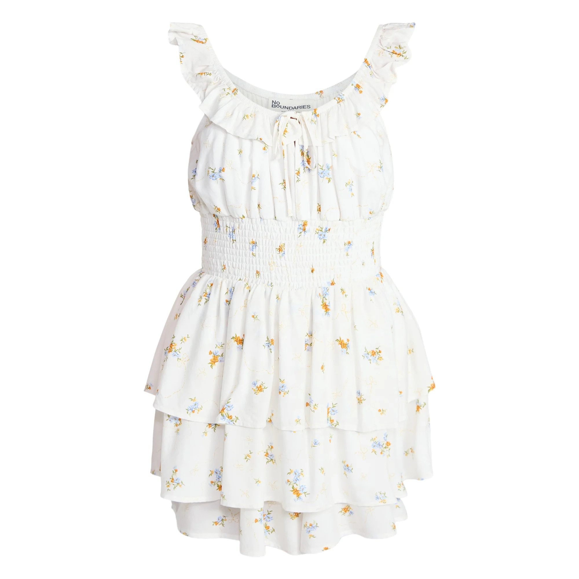 No Boundaries Ruffle Smocked Waist Romper, Women’s XXS-XXL | Walmart (US)