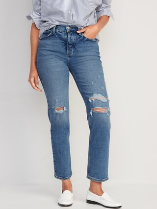 Extra High-Waisted Button-Fly Sky-Hi Straight Ripped Jeans for Women | Old Navy (US)