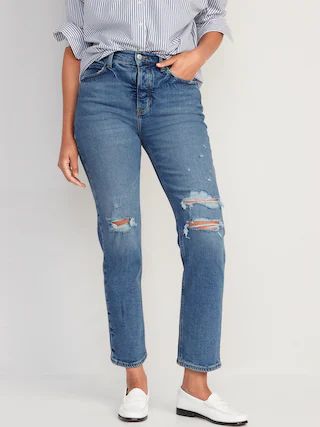 Extra High-Waisted Button-Fly Sky-Hi Straight Ripped Jeans for Women | Old Navy (US)