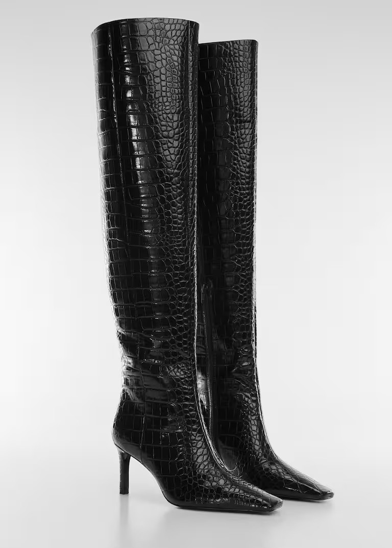 Snake effect heeled boots -  Women | Mango United Kingdom | MANGO (UK)
