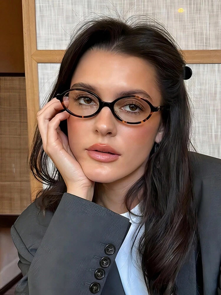 1pair Ladies Leopard Print Oval PC Frame Casual Eyeglasses Blue Light Glasses Accessories For Wom... | SHEIN