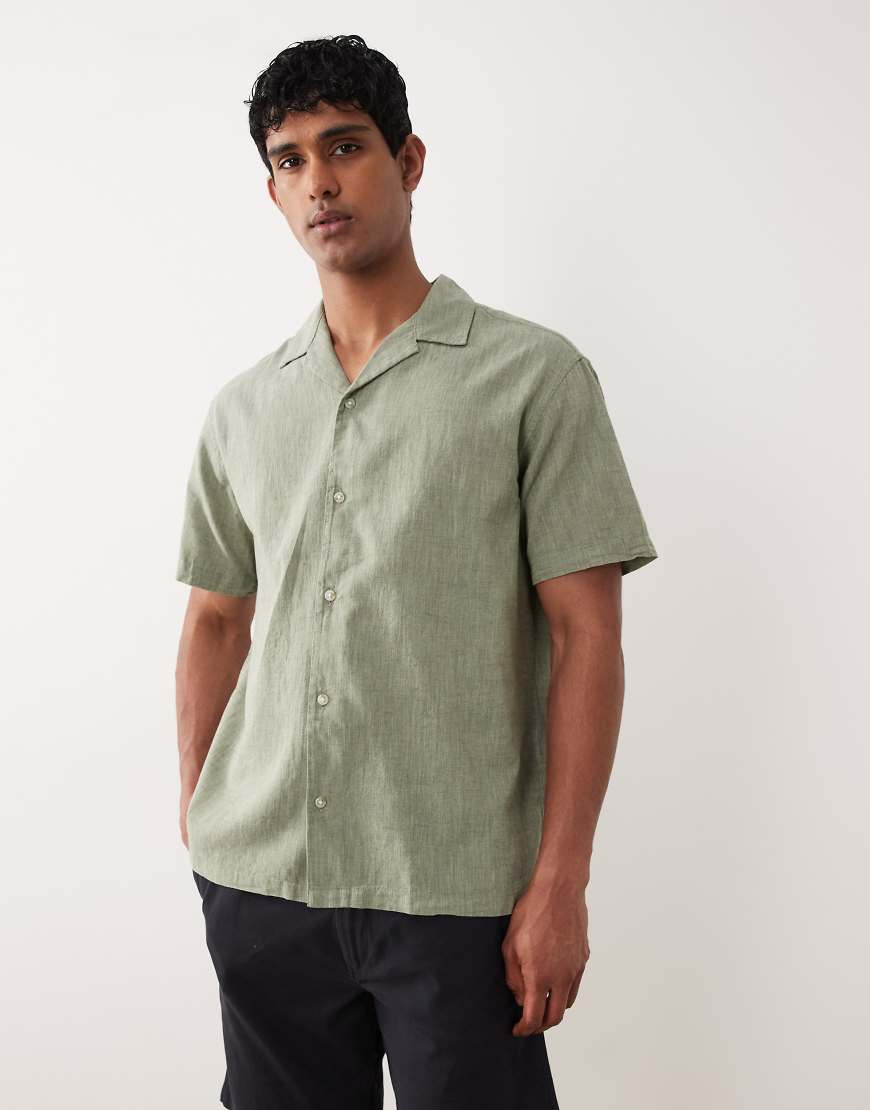 Jack & Jones linen mix camp collar shirt in sage green | ASOS (Global)