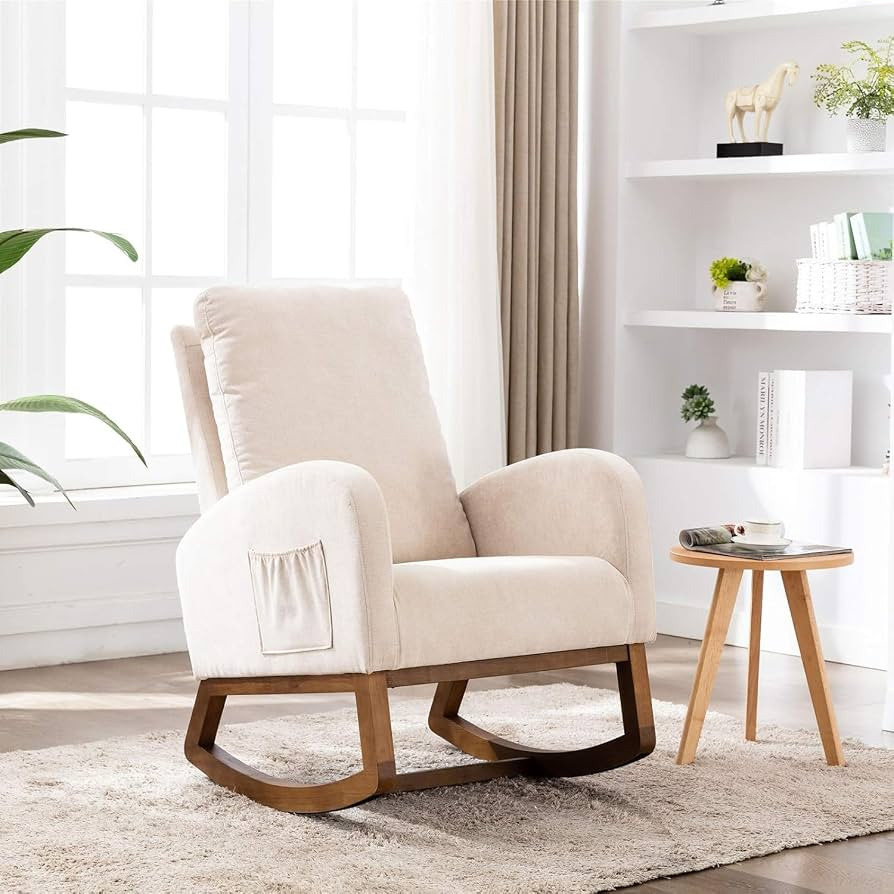 Dolonm Rocking Chair Mid-Century Modern Nursery Rocking Armchair Upholstered Tall Back Accent Gli... | Amazon (US)