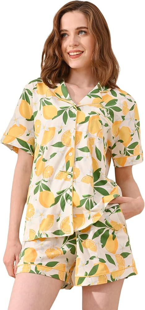 NAP BOUND 100% Cotton Pajamas for Women Sets 2 Pieces Pjs Button short sleeves with Pockets Soft ... | Amazon (US)