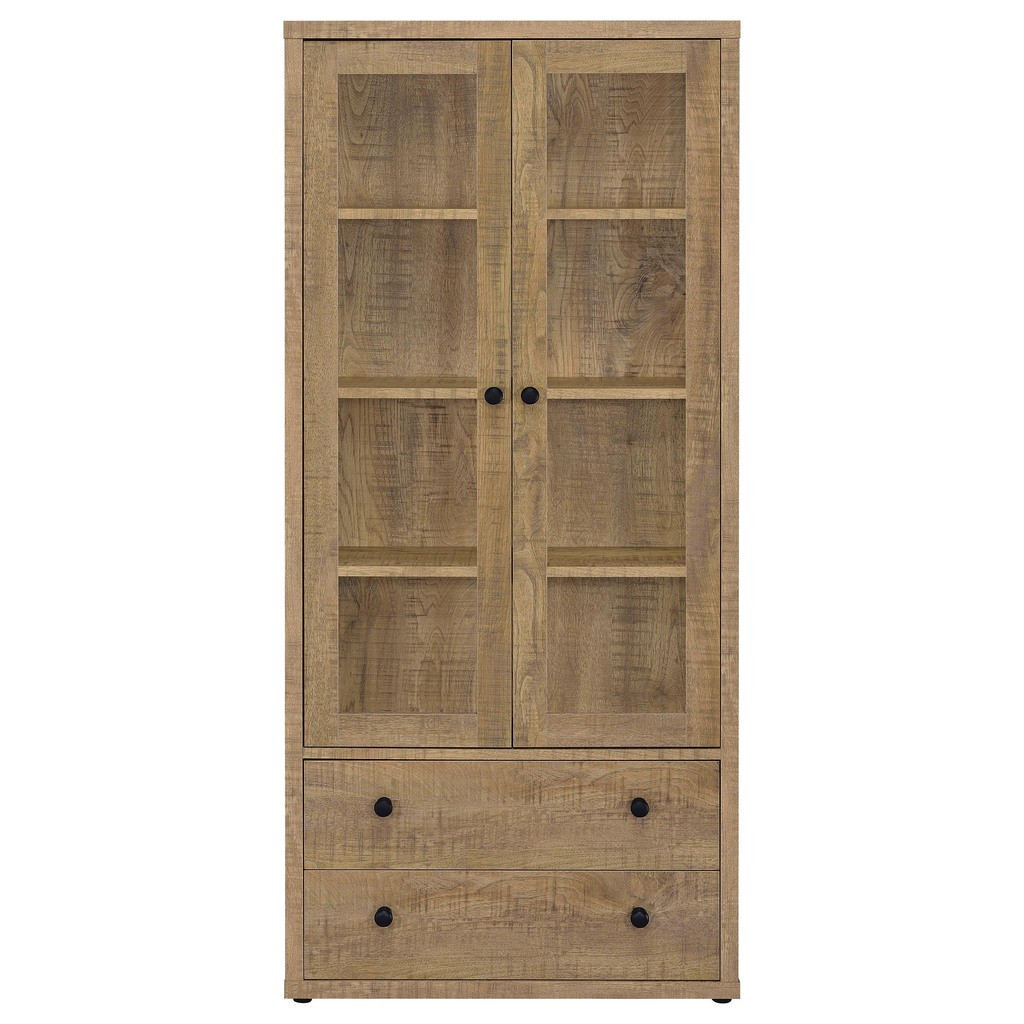 Hawthorne 4-Shelf Glass Door Tall Cabinet with Drawers In Mango | 1stopbedrooms