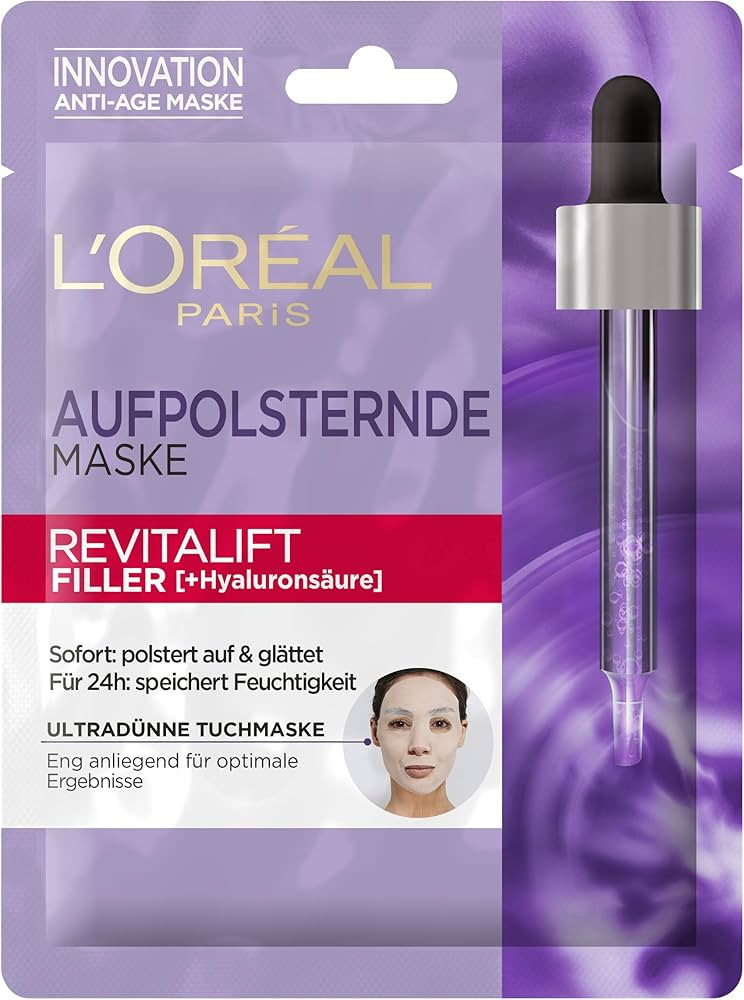 L'Oréal Paris Hyaluron Cloth Mask, Revitalift Filler, Anti-Ageing Face Care with Hyaluronic Acid... | Amazon (UK)