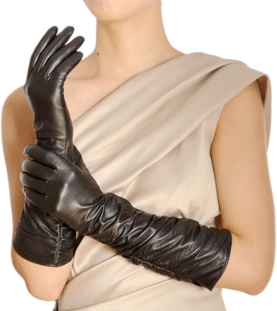 Womens Winter Long Evening Dress Texting Touchscreen Leather Gloves Sleeves Fleece Lined Ruched E... | Amazon (US)