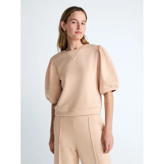 Scoop Women's and Women's Plus New Scubaknit Pleated Sleeve Top, Sizes XS-4X | Walmart (US)