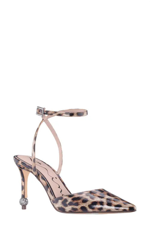 Nina Nasha Ankle Strap Pointed Toe Pump in Leopard at Nordstrom, Size 9.5 | Nordstrom
