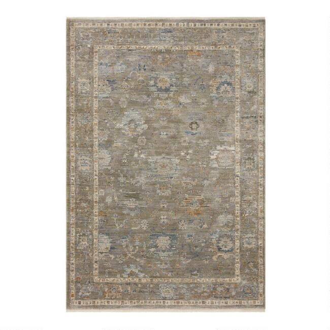 Moss Green Distressed Persian Style Nora Area Rug | World Market