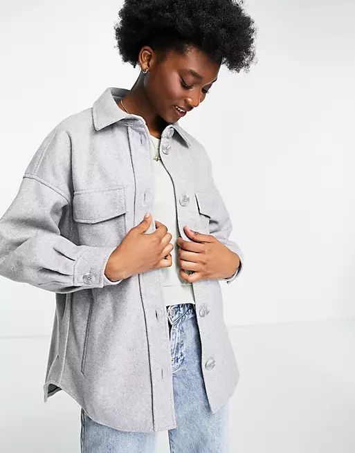 Stradivarius brushed shacket in light gray | ASOS (Global)